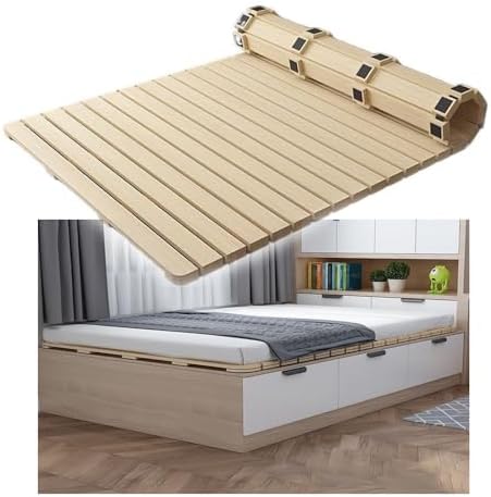 Breathable Bed Plate Solid Wood Futon Frame Folding(en:Heavy Duty Under Mattress Support, Foldable Wood Slats for Queen Size Bed, Moisture Resistant Bed Panels, Ideal for Couch/Platform/S
