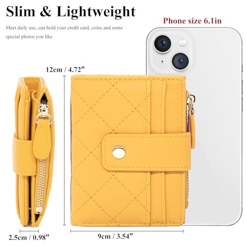 LJCZKA Small Wallet for Women Girls Bifold Zipper Card Holder Wallet Leather Pocket Mini Short Purse with ID Window (Yellow)3