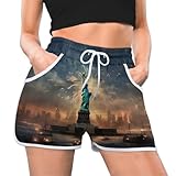 tropicallife usa new york landscape - pantaloncini da donna con coulisse e tasche (codice s), pantaloni casual larghi per sport, palestra, spiaggia, pantaloni estivi, colore, l
