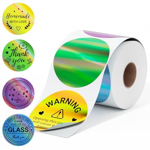 Image of 4 Color Circle Holographic Thermal Labels, Self-Adhesive Waterproof Direct Thermal Stickers for DIY Logo, QR Code, Compatible with MUNBYN, JADENS, NeIko, 400 PCS /Roll