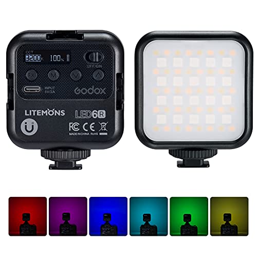 GODOX LITEMONS LED6R RGB LED Video Light,Rechargeable LED Camera Light HSI Adjustable 36000 Colors,CCT Bicolor 3200Kï½ž6500K,CRI 95,13 FX Light Effects,Dimmable Panel Lamp Support Magnetic Attraction