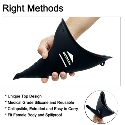 dinblex Portable Female Urinal Female Urination Device for Women Silicone Reusable Female Urinals for Car with Bag She Pee Standing Up Cup for Women for Outdoor Activities Camping Hiking Travel Black - Thumbnail 6