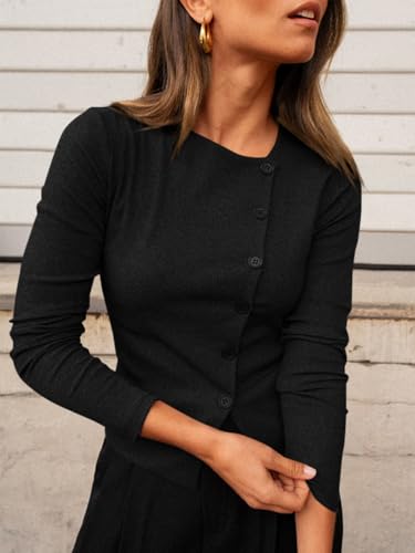 Cicy Bell Womens Long Sleeve Asymmetrical Tops Button Down Ribbed Fitted Cropped Shirts Trendy Fall Blouses4