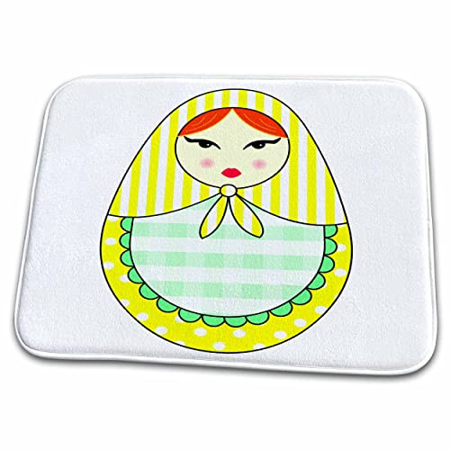 Dish Drying Mat - Cute Russian Matryoshka Nesting Doll Orange Hair - Cool Colors White Designs Dolls