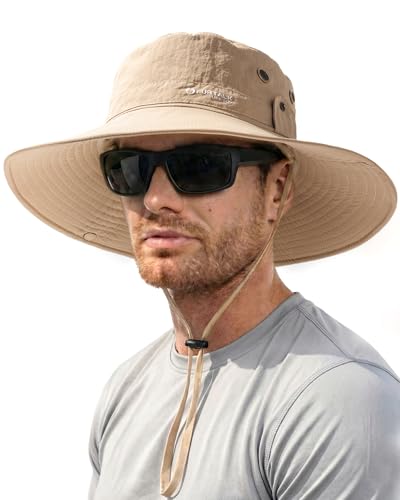 FURTALK Sun Hats for Men Fishing Hat UPF 80+ Foldable Wide Brim Outdoor Hiking Beach Summer Hats Khaki