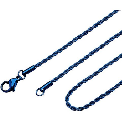 555Jewelry Stainless Steel Black Necklace For Men | Black Necklaces for Women | Classic Twisted Black Rope Necklace for Women | Singapore Chain Link Jewelry | Blue 20 Inches Cover