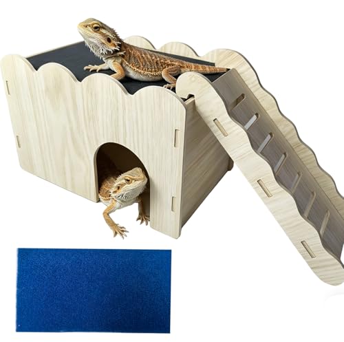 Reptile Hide Leopard Gecko Hideout Juvenile Bearded Dragon Tank Accessories with Reptile Rock Basking Feeding Plate for Crested Gecko Chameleon Corn Snake