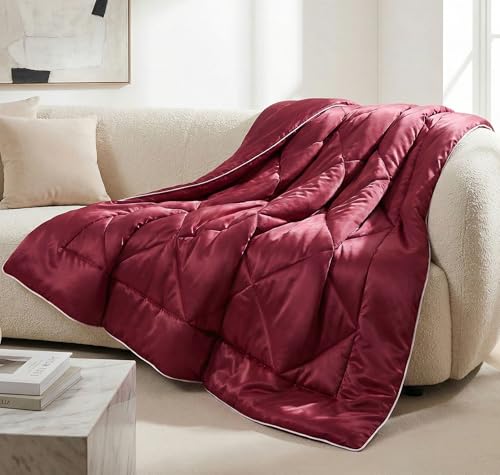 Image of SANMARINO Satin Comforter Double Bed 88x96 Inches | 300 TC Ultra Soft Silky Satin Comforter | Luxury Bedding for Bedroom, Couples, Wedding & Home Decor (Merlot)