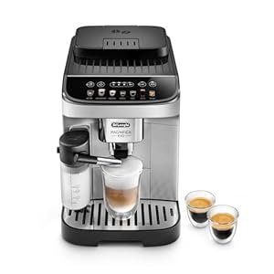 De’Longhi Magnifica Evo with LatteCrema System, Fully Automatic Machine Bean to Cup Espresso Cappuccino and Iced Coffee Maker, Colored Touch Display, Black, Silver