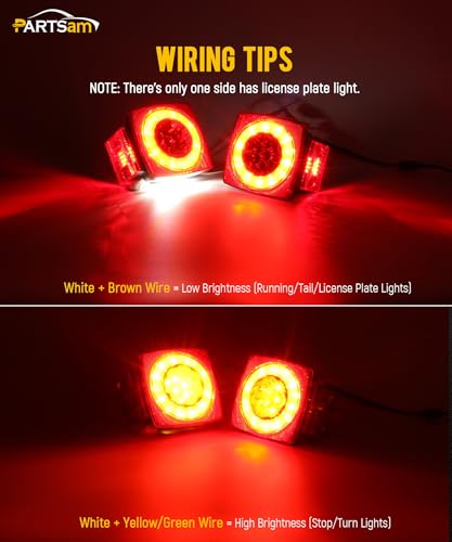 Image of Partsam Led Submersible Trailer Tail Lights Kit, Waterproof 12V Square LED Trailer Lights Halo Glow with Wiring Harness Combination Brake Stop Turn Running License Lights for RV Marine Boat Trailer