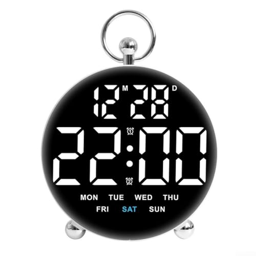 Elegante reloj despertador digital redondo con características de temperatura y fecha, activación por voz y función de memoria para un uso constante (blanco)