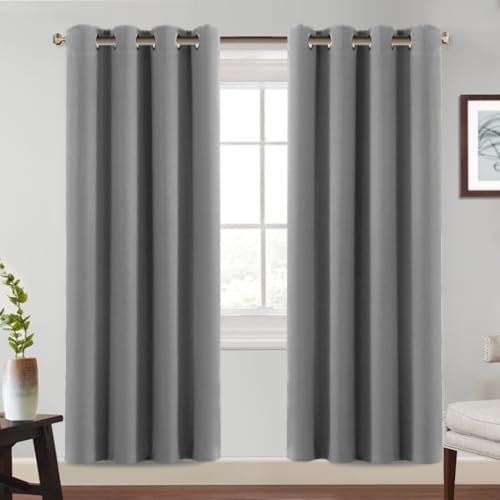 BellaHills Cortina Salon Blackout Opaca Térmica y Aislante para Ventanas,Cortinas Dormitorio con Ojales,2 Piezas,140x245 cm,Gris Claro