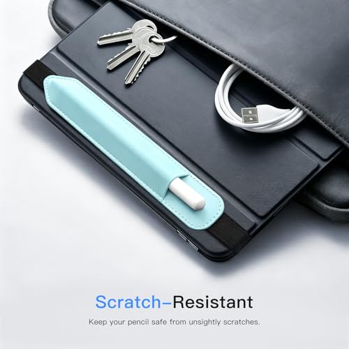 Image of MoKo Pencil Case Holder Fit The Apple Pencil (Pro and USB-C and 1st and 2nd Gen), Detachable Elastic Pocket for Stylus Pen with Elastic Band Attached to iPad Case, Sky Blue