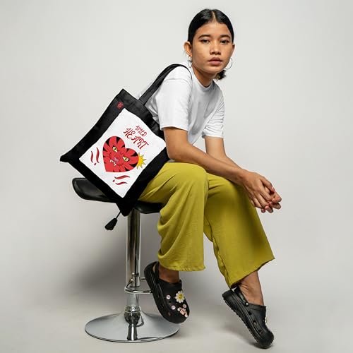 Image of ZORI Black Tote Bag With Pocket Printed Designed Canvas Tote Bags For Women large capacity,Tote bag For Shopping, College, Travel, More Canvas Handbag For Unisex Bag