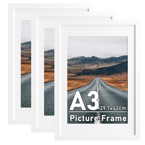 3Pack A3 Picture Frame with Removable A4 Mount White 29.7x42cm Photo Frame