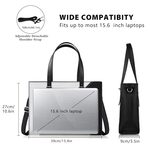 Alfheim Laptop Tote Bag for Women 15.6-16 inch Ladies Shoulder bag with Strap, Travel Business Large PU Leather Briefcase for Office Shopping,Compatible with Macbook Air/Macbook Pro 15.6 inch4