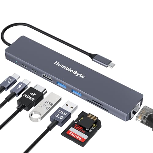 8 in 1 USB C HUB, 4K HDMI, Gigabit Ethernet Multiport Hub, 5Gbps USB C and 2 USB A Data Ports, PD 100W Charging, SD/TF Card Reader, Pilot Lamp, for MacBook, Dell, HP, Lenovo, Surface ...