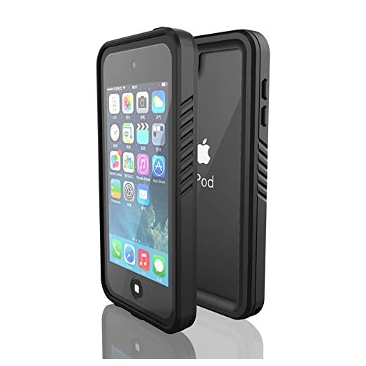 Waterproof Case for iPod 7/ iPod 6/iPod 5, DINGXIN Waterproof Shockproof Dirtproof Snowproof Case Rugged Clear Cover for iPod Touch 5th/6th/7th Generation for Snorkeling (Black, iPod Touch 7)