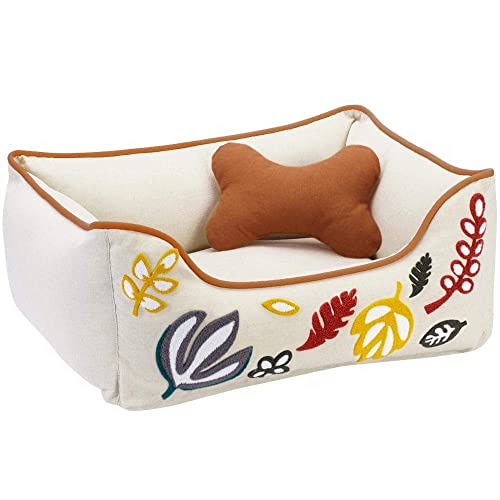 Blueberry Pet Heavy Duty Dog Bed | Fully Removable & Washable | Super Soft for Medium Dogs | Mahogany & Beige Embroidered Color | Cozy & Durable