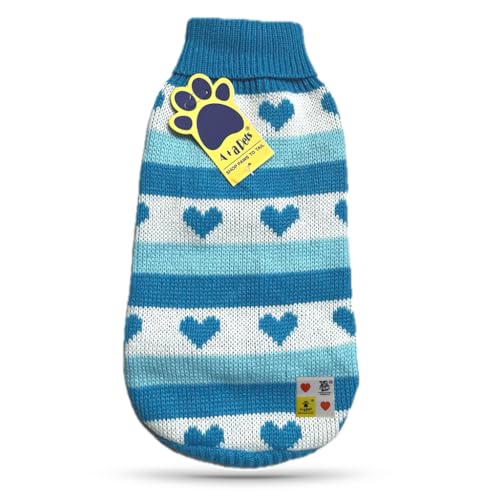 Image of A+a Pets' Cozy Knitted Flannel Sweater - Soft, Warm, Cold Weather Clothes for Dogs and Cats (Blue, XS)