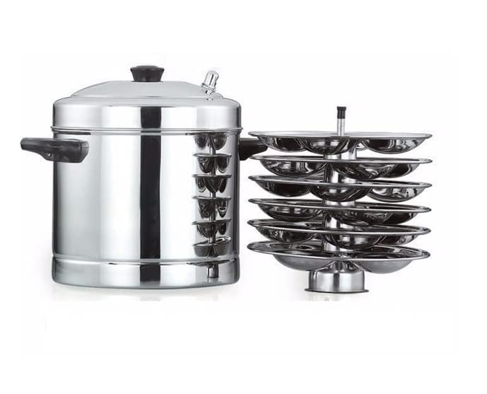 HORIZON Stainless Steel Idly Cooker Lid with Plates Idli MakerInduction and Gas Stove Compatible idli Maker - Idly Pot with 6 Plates