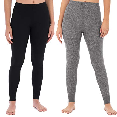 Fruit of the Loom Women's Micro Waffle Thermal Bottom, Black/Smoke Heather, Large