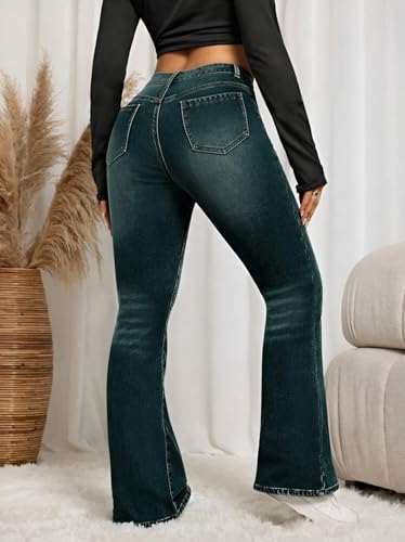 Image of Ben Martin Women's High Waist Jeans || Flared Bell Bottom Bootcut Pants || Wide Leg Stretch Denim - Perfect for Travel, Party & Everyday Use - Sizes 26-40 (2)