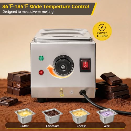 Image of Dyna-Living Chocolate Melting Pot 2-Tanks Chocolate Tempering Machine | 1000W Chocolate Melter Pot for Melting Chocolate Candy, Electric Chocolate Warmer Pot for Home, Easy to Clean