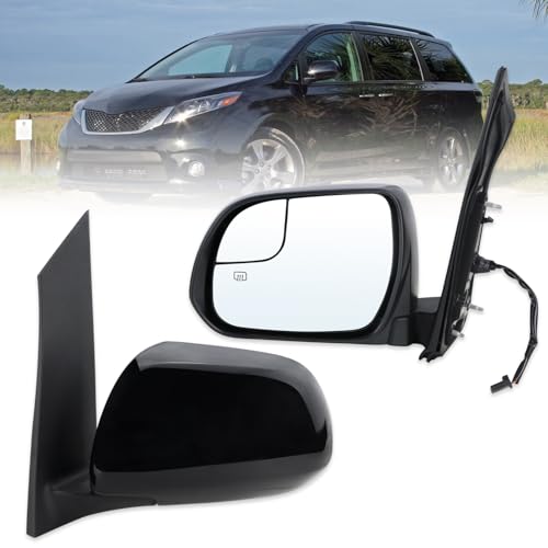 Lqtio Left Driver Side Mirror Compatible With 2015 2016 2017 2018 2019 2020 Toyota Sienna With Manual Folding Power Glass Heated Black Replace87940-08150(5Pins)