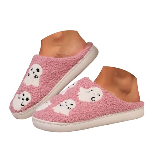 Womens Mens Halloween House Slippers Retro Comfortable Soft Warm Plush Slip on Fluffy Memory Foam Home Sippers Bedroom Slides Couple Shoes for Winter Indoor Outdoor