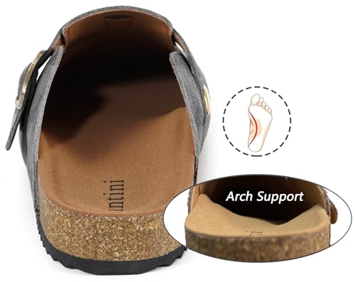 Image of Genuine Suede Clogs Womens Mens Cork Footbed Sandals Potato Shoes | Unisex Suede Leather Mules ,Arch Support,Adjustable Metal Buckle,Cork and Rubber,Wonderful Quality