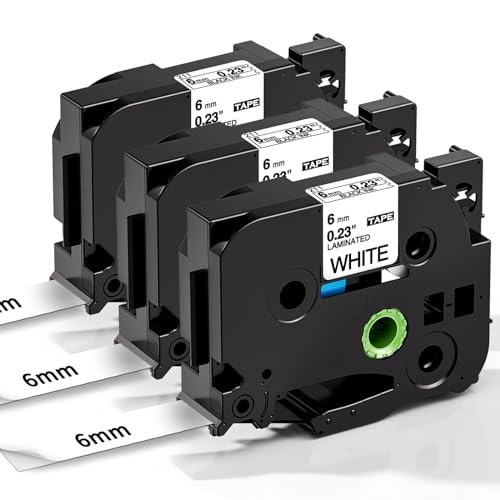 Replace P Touch TZe-211, Unistar 1/4 Inch (0.23 Inch) Label Maker Tape Compatible with PT-D210, PTD400AD, P-Touch Cube Label Printer, Black on White 26.2 Feet (8 Meter), 3-Pack