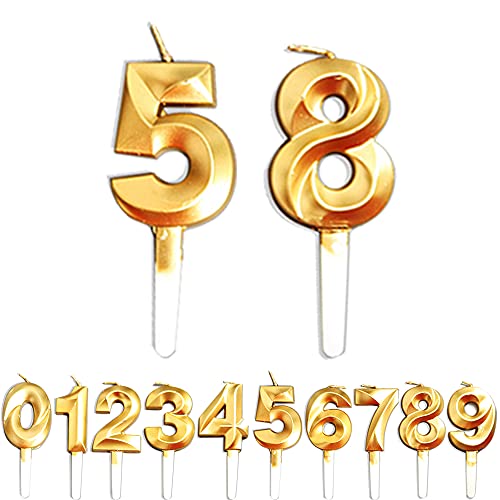 Birthday Candles, 58th/85th/5th/8th Birthday Cake Candles, Cake Decoration for Birthday Party Wedding Anniversary Graduation Party Supplies (Gold, Number 5&8)
