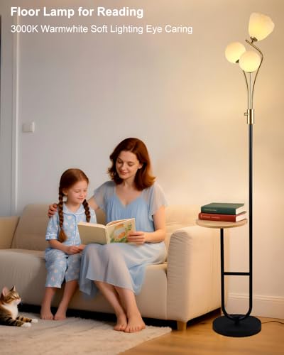 Image of Lightdot 65IN Floor Lamp with Tray Dimmable LED Floor Lamps with 3000K Bulbs Included, Unique Metal Pole Mid Century Modern Tall Standing Lamp for Living Room /Bedroom /Sofa Beside /Corner Decor
