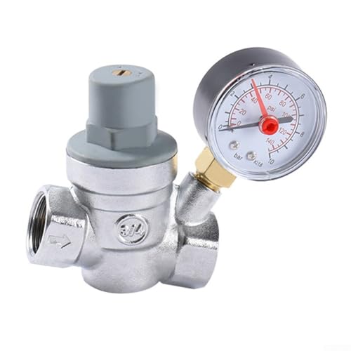 UrbanHui Válvula reductora de presión de latón de calibre integrado, regulador de presión de agua ajustable DN25 G1 xG1 tipo diafragma rosca hembra cromada (DN20)