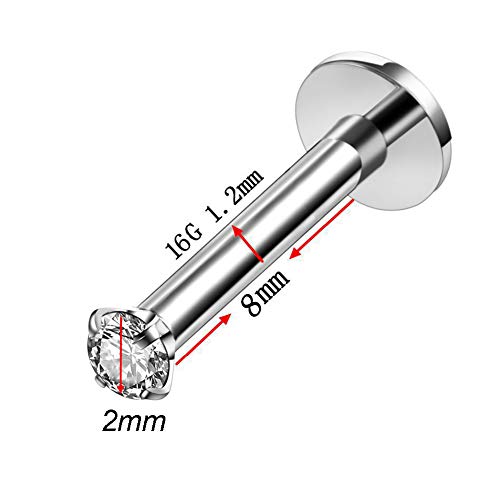 16G Clear Cz Labret Monroe Lip Ring Tragus Nail Helix Earring Stud Piercing Jewelry Surgical Stainless Steel 2Mm 3Mm Cz 8Mm Bar 4-8 Pcs (2 Pairs Yellow Gold - Bar 8Mm; Cz:2-3Mm) #TOP1