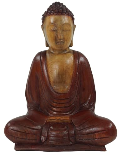 Guru Shop Buda de Madera 20 cm Anjali Mudra, Figuras de Buda y las Ruedas de Oración