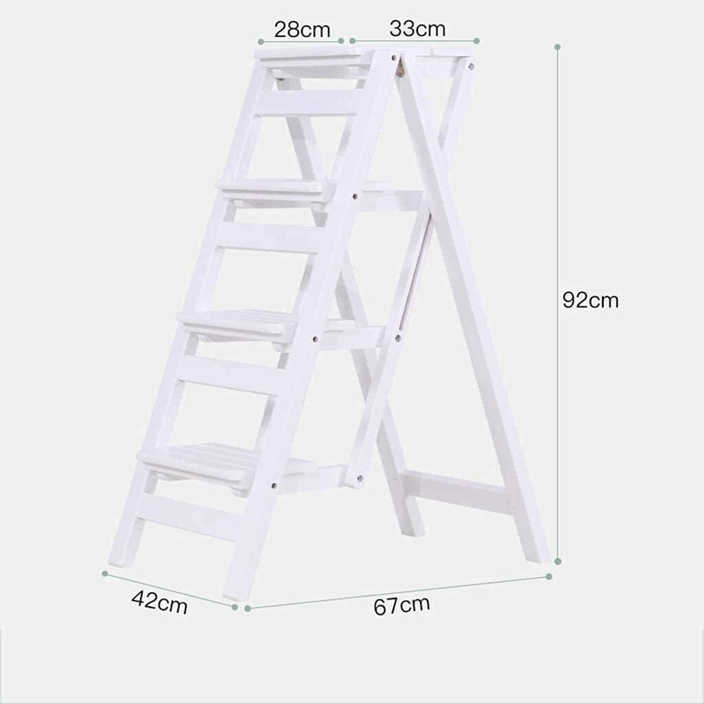 Wooden Step Stool,Chair Adult Household Folding Ladder Stool, Four-Step Ladder Seat, Shoe Rack, Portable Flower Rack, Fold Up Library/Kitchen/Office Steps, Widened,Step S