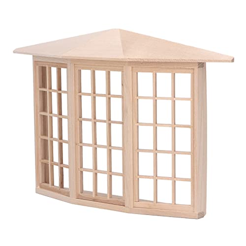 Dilwe 1/12 Puppenhaus-Erkerfenster, 24 X 15,5 X 4 cm, Exquisites Miniatur-Holzfenster mit 45-Grad-Ecke, 3-seitiges Fenstermodell f¨¹r HeimwerkerSimulated Furniture