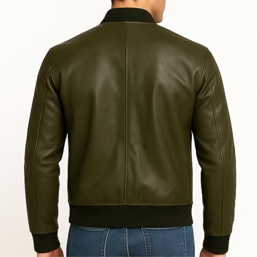 Image of Premium Lambskin Leather Bomber Jacket for Men & Women - Trendy, Lightweight, Soft Real Leather with Relaxed Fit - All Season