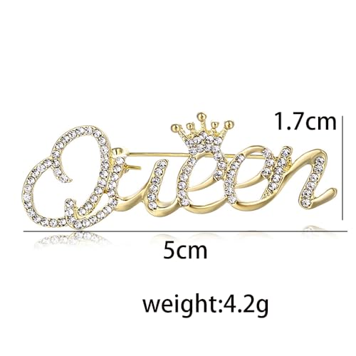 Image of Rhinestone Crown Queen Brooch Pin,Gold Silver Crystal Letters Queen Suit Lapel Pin Queen Badge Pin Jewelry for Women Girls Gifts