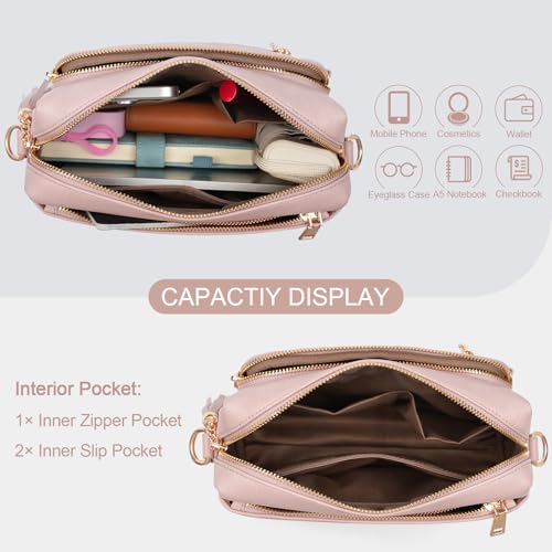 Image of Small Leather Crossbody Bags for Women Anti theft Purses and Handbag Shoulder Hangbag with Wide Strap Tassel