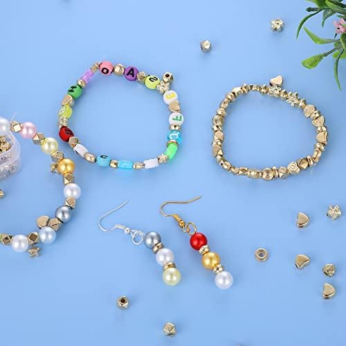 500 Pieces Gold Spacer Beads 10 Styles Gold Beads Include Round Ball Spacer Beads Rondelle Faceted Spacer Beads Star Beads Heart Beads Gold Loose Beads for DIY Bracelet