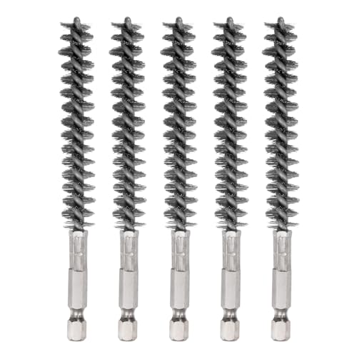 HARFINGTON 5Pcs Bore Brush Stainless Steel 12mm Dia Cleaning Twisted Wire Brush Tube Pipe Cleaner with Handle 1/4 Inch Hex Shank for Tubes, Ports, Bearings