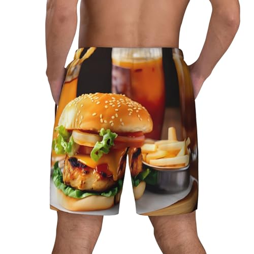 Men's Chicken Leg Burger Drink Print Quick-Dry Mesh Swim Trunks Stretch Lining Beach Shorts Surfing Summer Vacations3