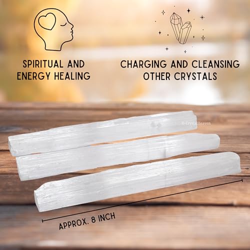 Image of Certified Selenite Wand Charging Plate Stick - Pack of 3 Selenite Crystal 8 inch Stick to Charge Crystal, Cleansing Re-Energy Work, Meditation and Pooja (Rectangular)