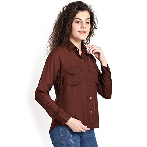 Image of C.Cozami Casual Long Sleeves Double Pocket Women's Rayon Shirts