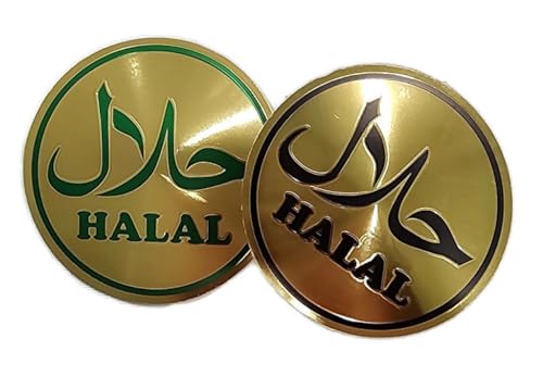 Set 2 Pcs. Islam Halal 4" Plastic Shiny Sticker Waterproof Muslim Adhesive Bumper Decal Sheets AMN-425 Round Shape Nice Design Room Car Decor Eid Ramadan Gift