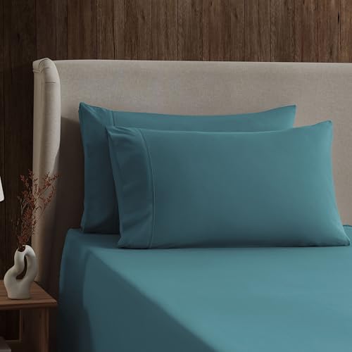 Image of Nestl Twin XL Bed Sheet Set - Teal - 3-Piece Deep Pocket | Instantly Soft, Night-One Ready (No Wash Required). Fits 16-Inch Deep Pockets, 360-Degree Elastic Grip