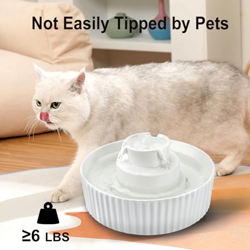 Image of Lawfery Ceramic Cat Water Fountain, 2.1L /71oz Cat Fountain with 3 Carbon Filters and 2 Quiet Pumps, Cupcake Pet Water Dispenser for Cats and Dogs (White)